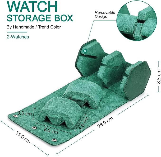 Hiram Genuine Leather Saffiano Leather Watch Roll Travel Case, Leather 2-Watches Roll Case for Treasured Watches and Bracelets(Green) - Image 3