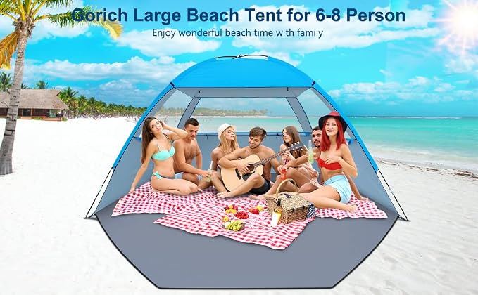 Gorich Beach Tent Sun Shelter for 3/4/6/8/10 Person with UPF 50＋ UV Protection, Lightweight & Easy Setup Beach Shade Canopy, Portable Beach Shade Tent Beach Cabana - Image 7