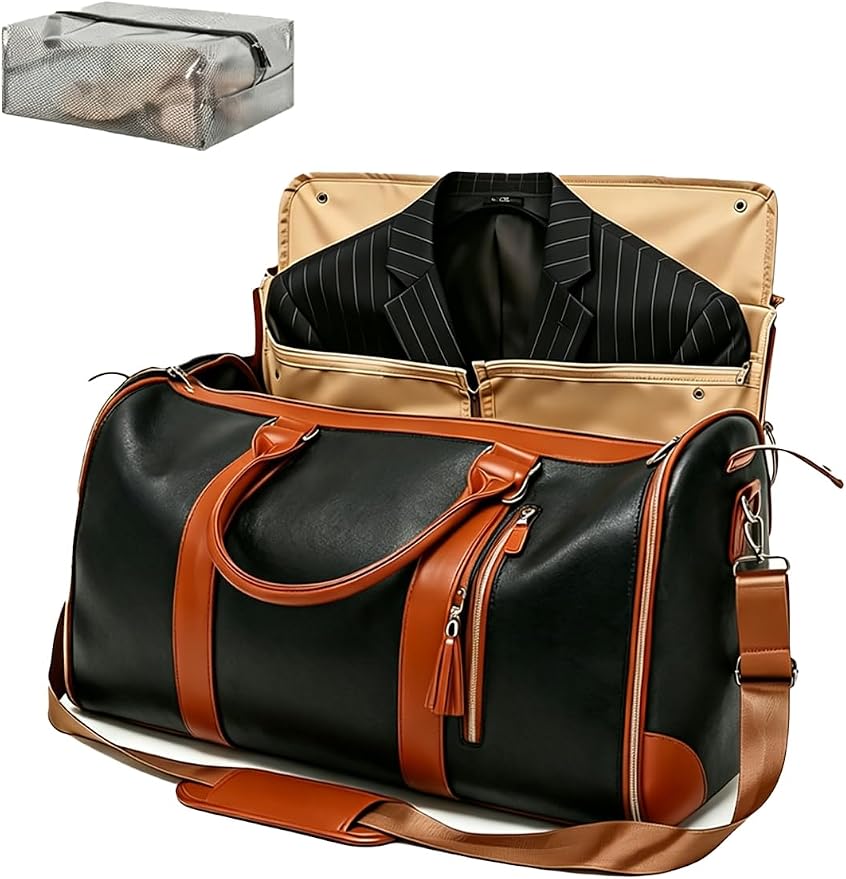 2 in 1 Convertible Garment Duffle Bags for Travel 45L Waterproof Carry on Duffle Bag for Men & Women with Shoe Lmproved Zipper and Reinforced Straps Suitable for Business & Weekend Trips Black by BSAKG