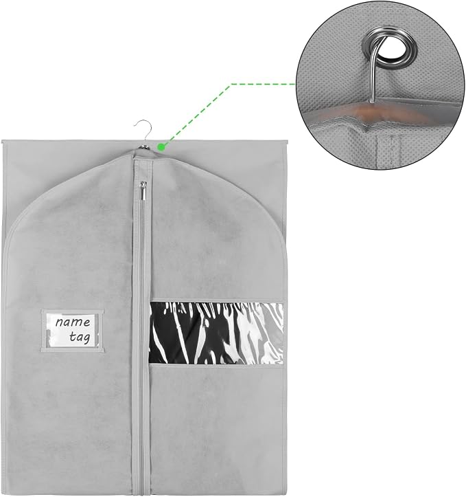 KEEGH Garment Bags for Hanging Clothes 60" (Set of 6) Dress Bags for Gowns Long Dress Bags for Closet Storage with Zipper and Eye-Hole for Folding for Suit Coats Dresses, Grey - Image 5