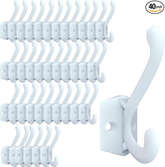 CBWLWJ 40 Pack Heavy Duty Metal Wall Hooks for Hanging, Wall Mounted Coat Hooks for Living Room, Bathroom, Kitchen – Hang Coat, Bag, Scarf, Towel, Hat, Key, Cup (White) by CBWLWJ