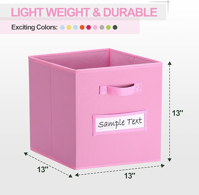 Fabric storage cubes (8 Pack) 13 Inch Cube Storage Bin, cube organizer bins with 8 Labels Window Cards & a Pen, Foldable cube organizer bins and Storage Box, Light Pink - Image 2