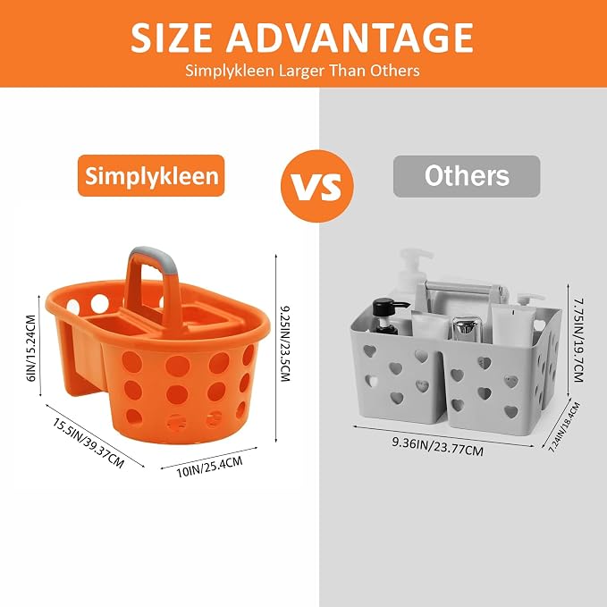 SIMPLYKLEEN Large Shower Caddy Portable 2PC - Made in USA Plastic Jumbo Size Dorm Storage Candy Tote with Handle Shower Organizer for Bathroom, Pantry, Kitchen, College Dorm, Orange - Image 3