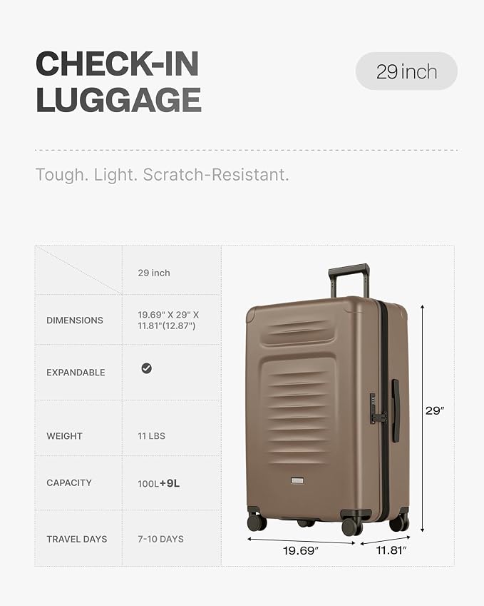 Coolife Checked Suitcases Luggage: Large Travel Luggage with Spinner Wheels Expandable Hardside Suitcases with TSA Lock,29 Inch Apricot - Image 7