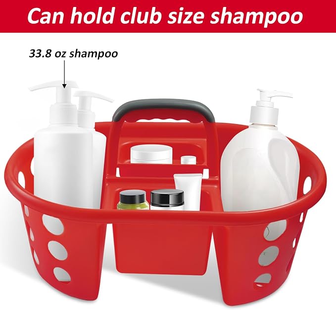 SIMPLYKLEEN Large Shower Caddy Portable 2PC - Made in USA Plastic Jumbo Size Dorm Storage Candy Tote with Handle Shower Organizer for Bathroom, Pantry, Kitchen, College Dorm, Red - Image 4