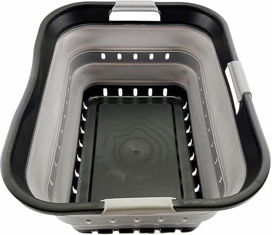 SAMMART 42L (11 gallon) Collapsible Plastic Laundry Basket - Foldable Pop Up Storage Container/Organizer - Space Saving Hamper/Basket (Black/Alloy Grey) by SAMMART