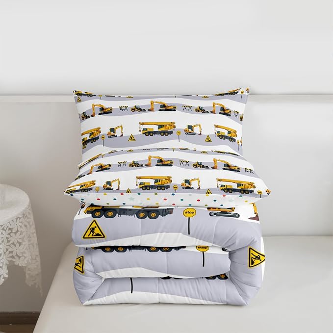 Construction Excavator Comforter Set for Boys, Kids Tractor Truck Down Comforter Twin, Machinery Crane Mixer Bedding Set for Girls Teen Bedroom Cartoon Vehicle Duvet Sets with 1 Pillow Case - Image 7
