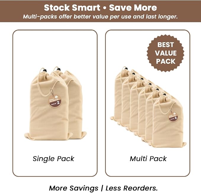 LFH Cotton Rich Shoe Storage Bags with Drawstring, Dustproof Breathable Reusable Organizer, Perfect For Travel, Dorm, Hotel, College, Gym, Easy to Carry, Machine Washable 8"x17" (Pack of 4) - Natural - Image 10