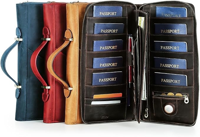 CONTACTS Family Passport Holder for 10 Full Grain Leather Compatible with Airtag Passport Holder Family Travel Document Organizer Multiple Rfid Blocking Passport Wallet (Red) - Image 9