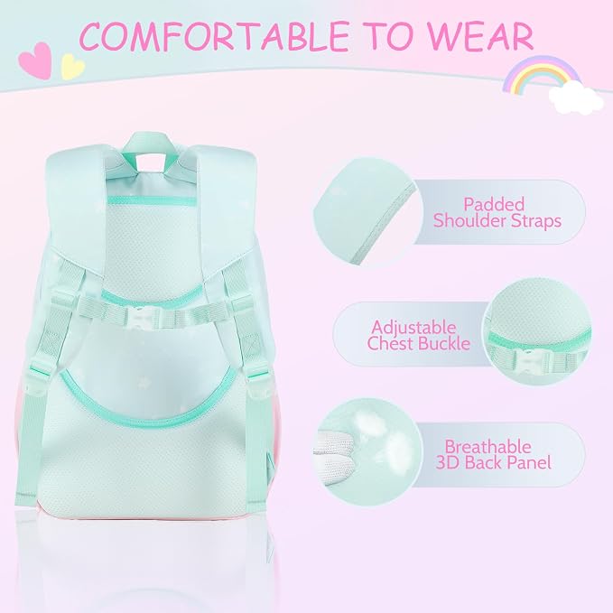 ACESAK Kids School Backpack for Girls, Mermaids Bookbag Backpack with 14OZ Water Bottle, Lunch Bag Set for GirlsTeens Middle Student, Girls Backpacks for School (Pink Green) - Image 4