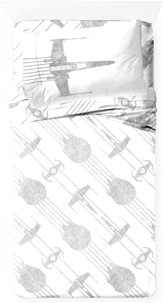 Jay Franco Kids Sheet Set with Fitted, Flat Sheets & Pillow Cover - Ultra-Soft Bedding with Pillowcase for Room Decor, White - Star Wars, 4 Piece Full - Image 2
