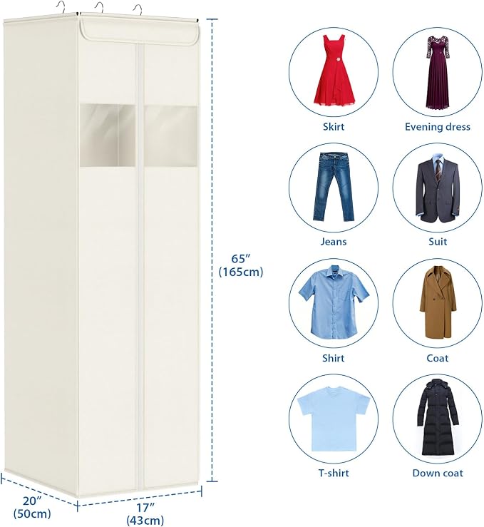 Zilink Long Dress Bag for Hanging Clothes 65" Dress Bags for Gowns Long with Clear Window Space Saving Dress Storage Bags Hanging for Long Dresses, Winter Coat, Trousers, Fur, Beige - Image 4