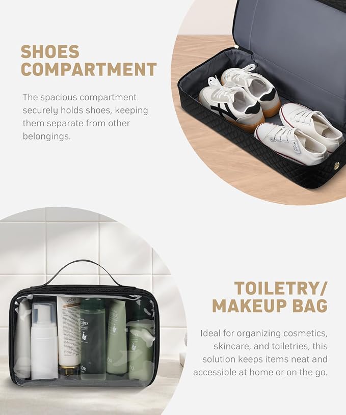 Duffle Bag for Travel, 40L Weekender Bag with Shoe Compartment, Carry On Overnight Bag for Women with Toiletry Bag Duffel Bags with Wet Pocket for Gym Hospital Bags for Labor and Delivery Black - Image 4