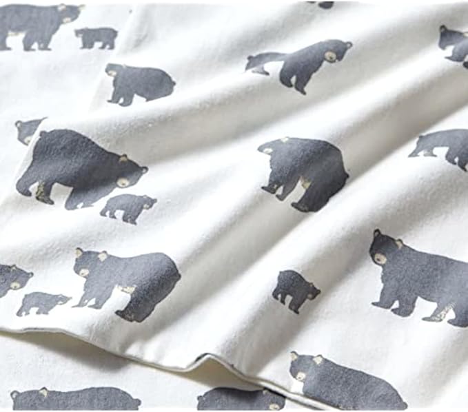 Eddie Bauer - Flannel Sheets King Size, Anti-Pilling & Wrinkle Resistant Cotton, Touchably Soft for All-Season Comfort - Bed Sheets with Matching Pillowcase & Fitted Sheet (Bear Family Grey)