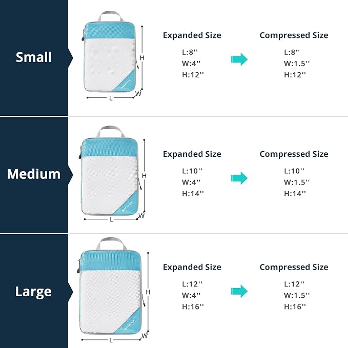 9 Set Compression Packing Cubes for Travel - Compressible, Lightweight, and Space-Saving Packing Cubes, Travel Essentials for Women, Teal - Image 4