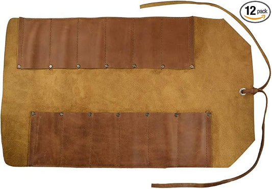 Leather Tool Bag Roll Up, 12 Slot Heavy Duty Tool Roll Bag Organizer, Tool Roll Up Bag, Portable Tool Wrap Roll Bags for Travel, Durable Tool Kit Folding Tool Pouch Roll Up Mechanic Gifts for Men by HideDrink