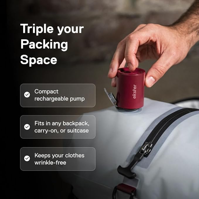 Ekster Travel Pack Vacuum Kit - Travel Vacuum Bags with Pump - Odor & Waterproof Anti-Rip Nylon Compression Bags - Space Saver Vacuum Storage Bags - Wireless Vacuum Pump for 15+ Items - 4Pack - Image 7