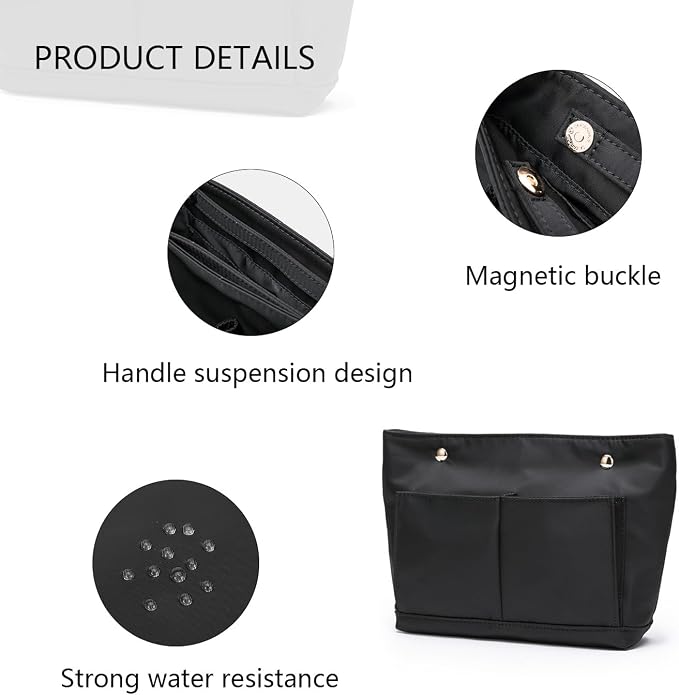 Lightweight Handbag Organizers Insert with Multiple Pockets Handbag Organizer for Storage and Organization Cosmetic Bag (Nylon-black,S) - Image 3