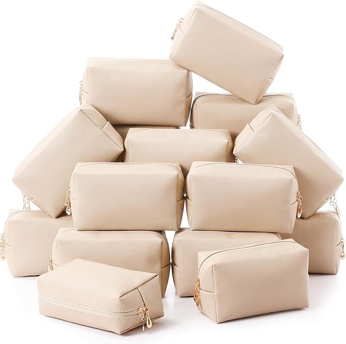 Kigeli Aesthetic Makeup Bags PU Leather Cosmetic Pouches Waterproof Plain Toiletry Bags Makeup Pouches Bulk for Women Party Gift Travel Storage Organizer(Nude Color,7.1 x 2.8 x 4.3 in) by Kigeli