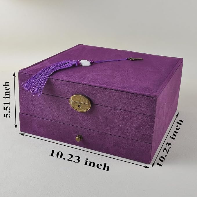 Jewelry Organizer 5 Layers Velvet Square Jewelry Box Women Necklace Ear studs Display Bangles Large Jewelry Storage Case Drawer GY306 (purple) - Image 4