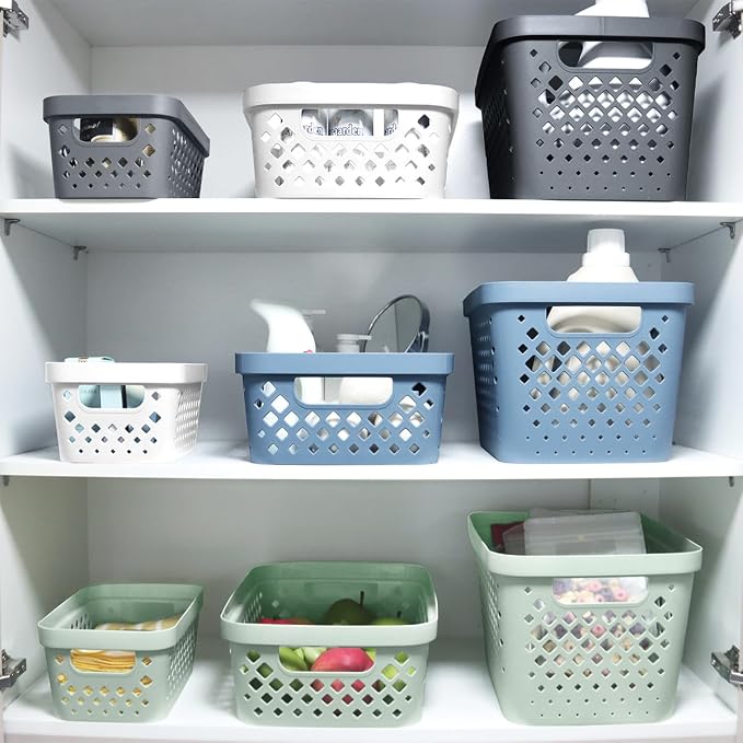 Glad Plastic Storage Basket Set, Value Pack of 6 | Open Storage Bins for Shelves, Bathroom, Pantry, Closet | Nesting Organizer Boxes with Handles, 2 Gallon, White - Image 3
