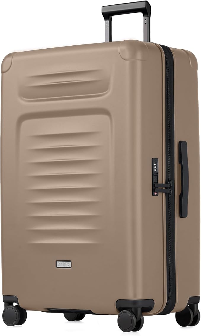 Coolife Checked Suitcases Luggage: Large Travel Luggage with Spinner Wheels Expandable Hardside Suitcases with TSA Lock,29 Inch Apricot by COOLIFE