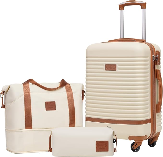 Coolife Suitcase Set 3 Piece Luggage Set Carry On Travel Luggage TSA Lock Spinner Wheels Hardshell Lightweight Luggage Set(White, 3 piece set (DB/TB/20)) | 360° Spinner Wheels;Convenient Trolley Sleeve;Water-Resistant Fabric;Fully-Lined Zipper Interior... by COOLIFE