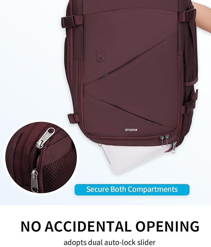 ECOHUB Carry On Travel Backpack, Expandable Airlines Personal Item Bag 18x14x8, Water Resistant 17 inch Laptop Backpack Flight Approved, 12 Pockets 30L Work Backpacks with Wet Pocket & Cable Slot, Red - Image 5