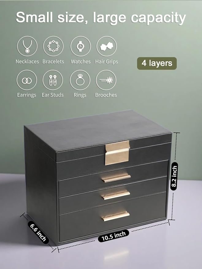 BOOVO Jewelry Boxes for Women, White and Black 6 Layer Large Jewelry Box for Necklace, Bracelet, Earrings, Rings Storage, Jewelry holder Organizer for Girls Gift (Black, 5 Layer) - Image 4