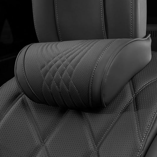Car Headrest Memory Foam Neck Pillow for Driving Black, 1 Pack | Soft Comfortable Leather Seat Head Rest Pillow Headrest Travel Neck Support Cushion for Most Cars SUV Home Office Chair by Dapucarin