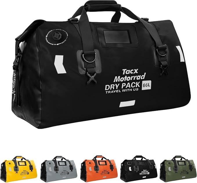 Waterproof Duffel Bag for Men/Women, Roll-top Dry Backpack Duffel Bag with Quick-fixed Straps, Motorcycle Tail Saddle Bag for Motorcycling, Rafting, Boating, Kayaking, Travel, 66L-Black by TACXMOTORRAD