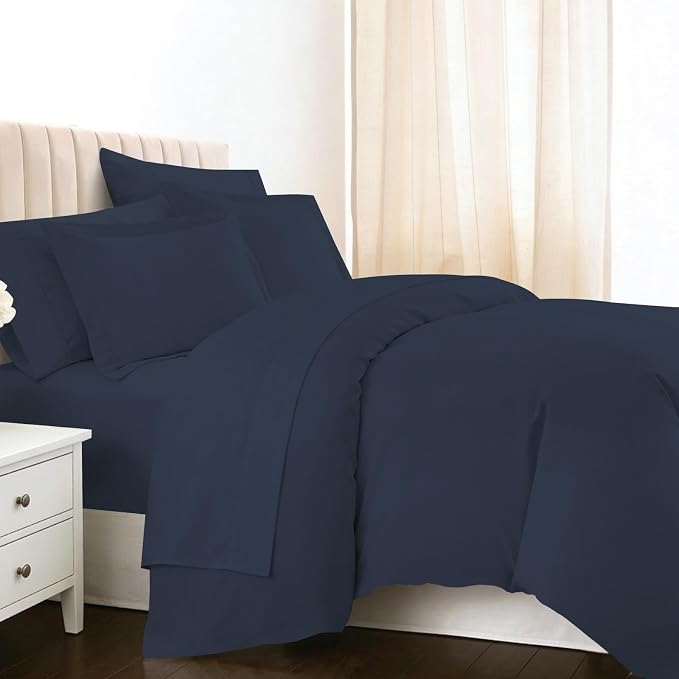 Pizuna Pure 100% Long-Staple Cotton Duvet Cover + Sheet Set King, Luxurious 400 Thread Count Long Staple Cotton, Soft Sateen Weave Bedding Set (Dark Blue) by Pizuna