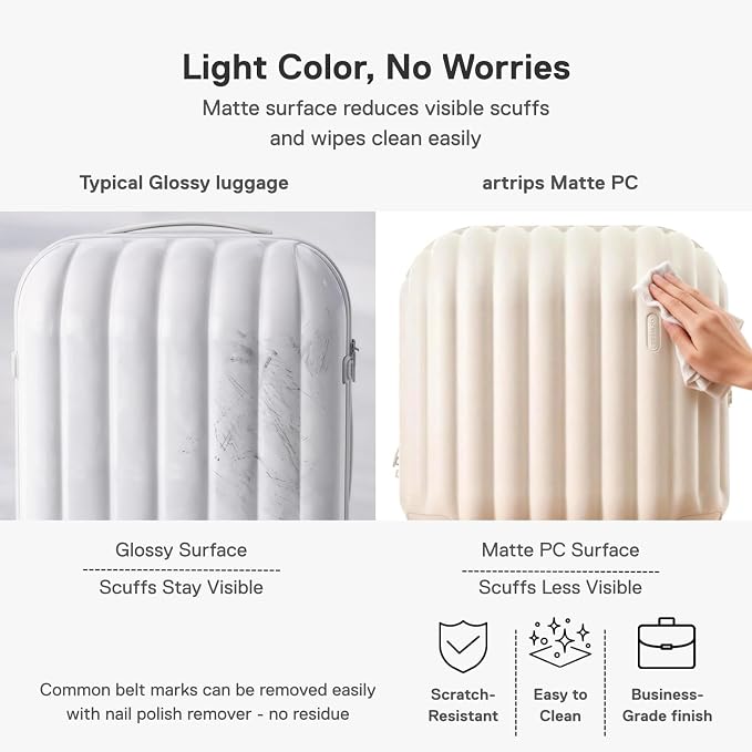 artrips Carry On Luggage 20 Inch for Business Travel & Short Trips, Italian-Inspired Lightweight Hard Shell Suitcase, German PC Matte Shell, Airline Approved, TSA Lock, White - Image 7