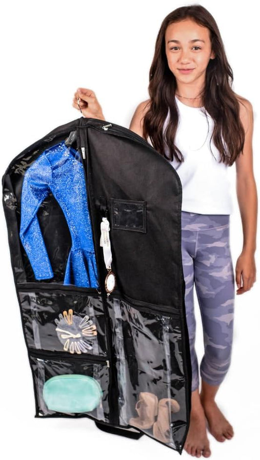 Waterproof Hanging Garment Bag 40 inch, Pockets & Side Zip for Clothes, Dance Costumes, Sports, Skating, Theatre, Pageants (Raven) by KendallCountry