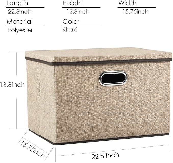 PRANDOM Extra Large Collapsible Storage Bins with Lids [5-Pack] Linen Fabric Foldable Storage Baskets Boxes Organizer Containers Cube with Cover for Bedroom Closet Office Nursery (22.8x15.75x13.8) - Image 4