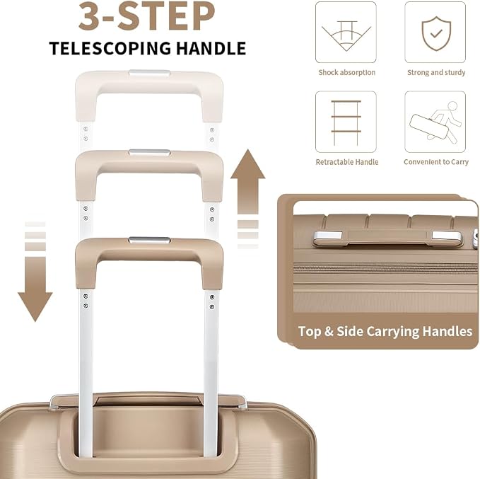 Somago Luggage Sets 4 Piece Lightweight Hardside Polypropylene Travel Suitcases with Double Spinner Wheels and TSA Lock,Noble Golden - Image 4