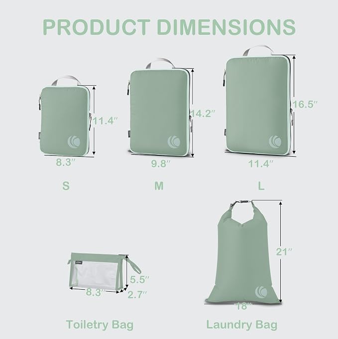 Cipway Compression Packing Cubes, Ultralight Luggage Organizer Bags with Laundry Bags and Clear Toiletries Bag, Travel Essentials for Carry on Suitcase (6 Piece,Sage Green) - Image 4