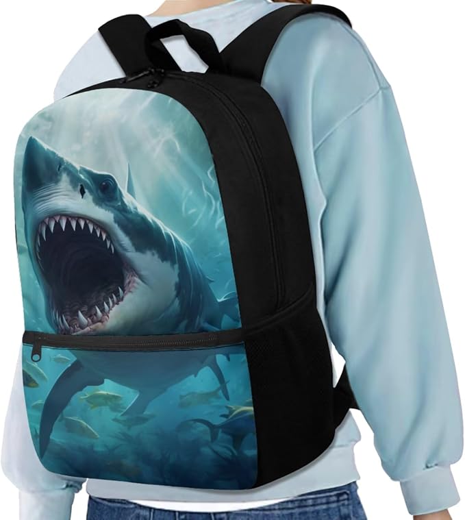 Shark Backpack for Boys Kids Backpack with Lunch Box Water Bottle Carrier with Strap and Soft Pencil Case 4PCS Set Bookbag with Front Pocket for School Teens 17 inch Large Capacity School Bag - Image 2