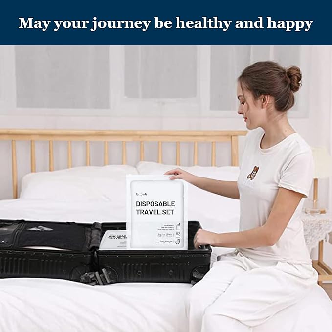 Extguds Disposable Travel Set : Bed Sheet×2+Duvet Cover×2+Pillow case×4+Bath Towels×4+Shower Caps×4+Plastic Bathtub Bag×4+Toilet Seat Covers×4+Compression face Towel×16+Toothbrushes×4+Slippers×4 - Image 6