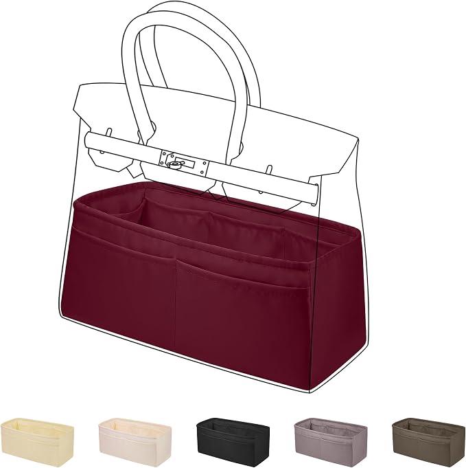 DGAZ Silk Purse Organizer Insert for Birkin Bag(Rouge h,BK45) | Soft and Lightweight,Perfect Fit,Multi-pocket Storage,Bag Protector,Luxury Bag Care,Handmade,for Smooth Bag Organizer by DGAZ