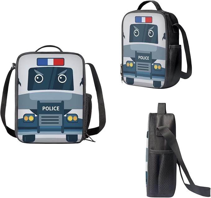 Police Bus Backpack Set with Lunch Bag and Pencil Bag, Cartoon Police Bus Backpack for Kids Lightweight Bookbag for Boys and Girls, Primary Middle School Students Schoolbag Set - Image 4
