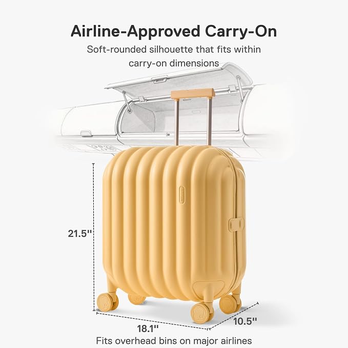 artrips Carry On Luggage 20 Inch for Business Travel & Short Trips, Italian-Inspired Lightweight Hard Shell Suitcase, German PC Matte Shell, Airline Approved, TSA Lock, Yellow - Image 2