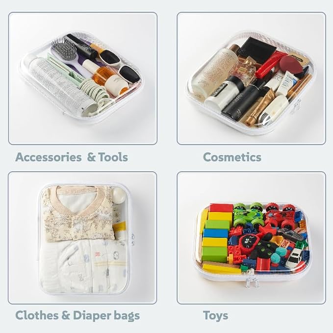 6-Pack Large Clear Hard Shell Zipper Pouches, Clear Zipper Bags, Hard Case Pouches for Purse & Diaper Bag Organizer,and Travel Essentials（6L） - Image 2