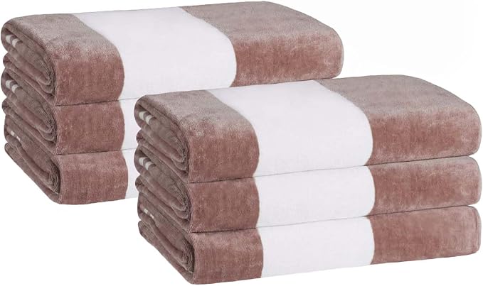 Superior Cotton Striped Beach Towels, Colorful Towels for Adult, Kid, Pool, Swimming, Sand, Travel, Large Oversized, Absorbent, Fast Drying, Bath Basics, Cabana Collection, Set of 6, Taupe - Image 4