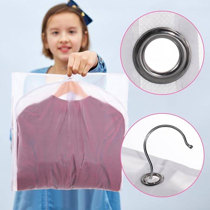 Windyun 10 Pack Garment Bags for Dance Costumes Kids 40 Inch Clothing Bags Hanging Clothes with 3 Clear Zipper Pocket Waterproof Garment Cover for Dance Competition, Travel, Closet Storage(White) - Image 4