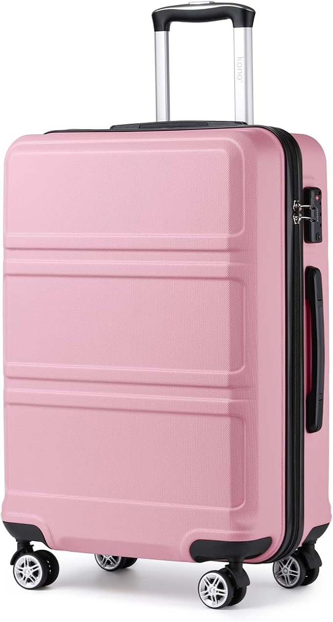 Kono 24 Inch Luggage Suitcase with Spinner Wheels TSA Lock | Lightweight PC+ABS Hardside Medium Checked Luggage Durable Rolling Suitcase Pink by Kono