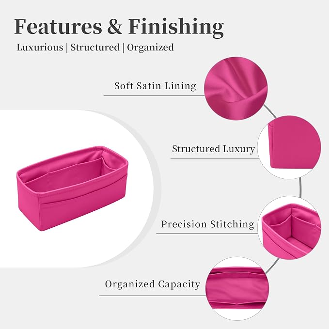 Satin Purse Organizer for Birkin 40, Rose shocking | Custom Fit, Multiple Pockets, Lightweight Purse Essentials, Ideal for Travel, Shopping, and Daily Use - Image 4