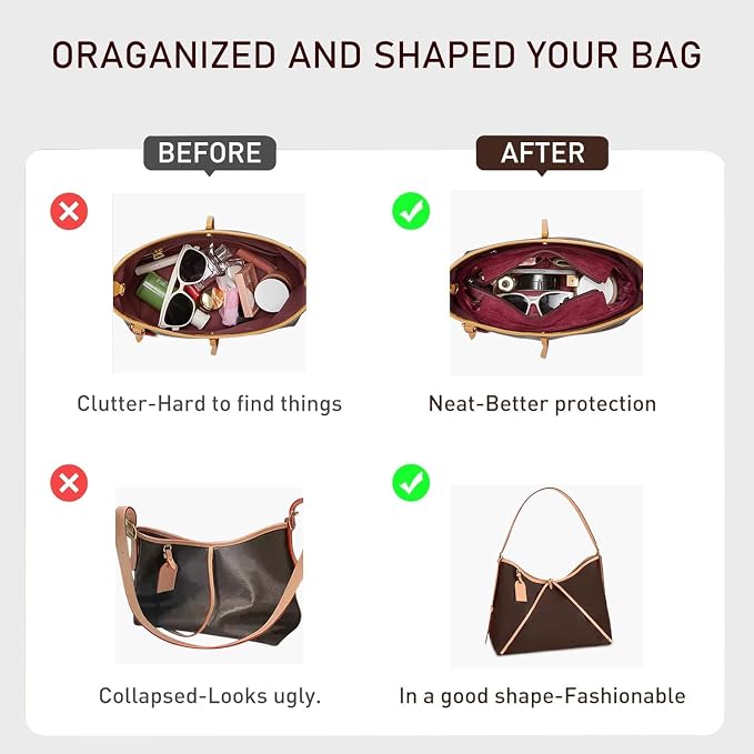 Carryall PM Insert Organizer, Velvet Bag Organizer Insert Compatible with lv Carryall and More, Sturdy Gold Zipper, Pecfect for Handbag Shaped & Neat(Small,Red) - Image 4