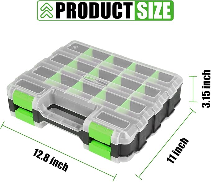 Generic Tool Box with Transparent Lid, Double Side 34-Compartments Organizer Box with Removable Dividers for Hardware, Screws, Bolts, Nails, Beads, Jewelry and Fishing Accessories, Green, 4 Packs - Image 2