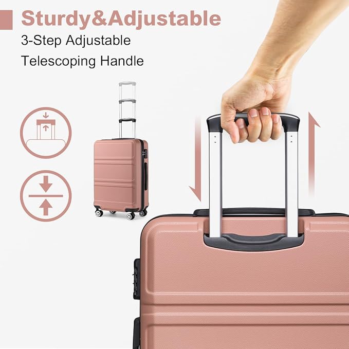 Kono 24 Inch Luggage Suitcase with Spinner Wheels TSA Lock | Lightweight PC+ABS Hardside Medium Checked Luggage Durable Rolling Suitcase Nude/Rose Pink - Image 3